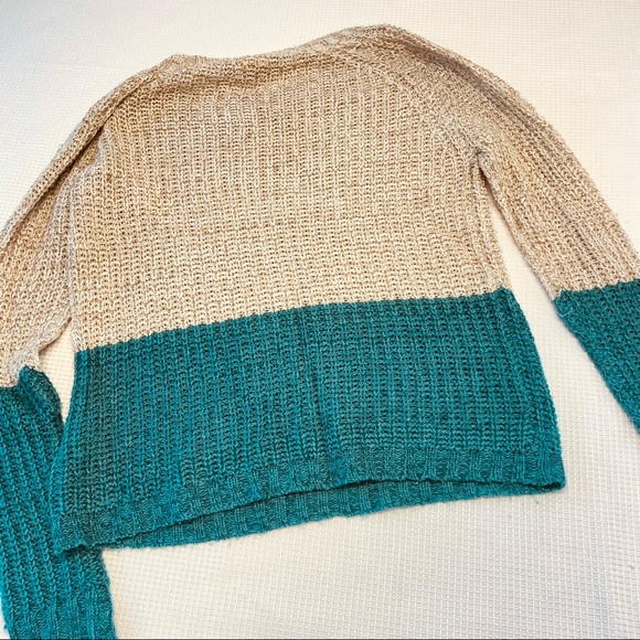 John + Jenn Color Block Lightweight Teal Retro Style Boxy Sweater size Small - Picture 8 of 14